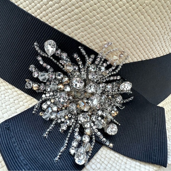 NEW!!! Brunello Cucinelli Straw Fedora Hat with Rhinestone Brooch $1795 - Picture 3 of 6